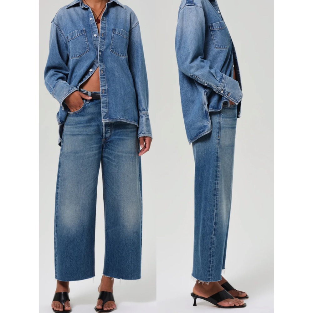 Citizens of Humanity Ayla Raw Hem Crop Jeans Doheny Blue Wide Leg 24 2117-3017 - Picture 14 of 15